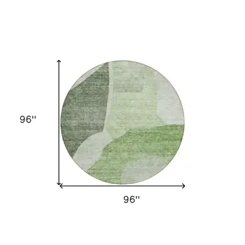 8' Olive Green And Fern Green Round Abstract Washable Indoor Outdoor Area Rug