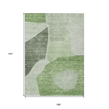 9' X 12' Olive Green And Fern Green Abstract Washable Indoor Outdoor Area Rug
