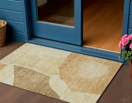 3' X 5' Beige Copper And Brown Abstract Washable Indoor Outdoor Area Rug