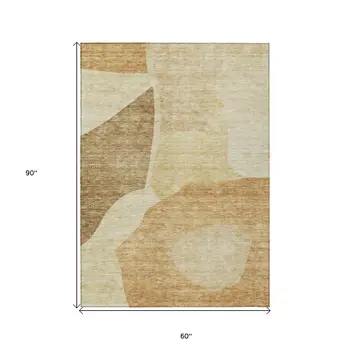 5' X 8' Beige Copper And Brown Abstract Washable Indoor Outdoor Area Rug