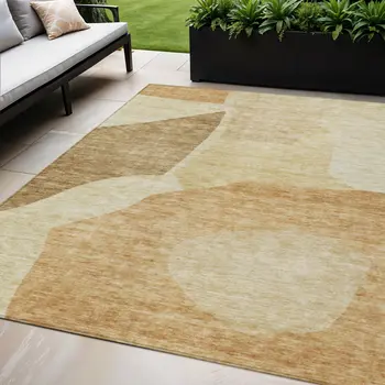 5' X 8' Beige Copper And Brown Abstract Washable Indoor Outdoor Area Rug