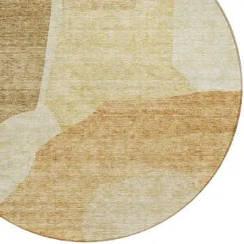8' Beige Copper And Brown Round Abstract Washable Indoor Outdoor Area Rug