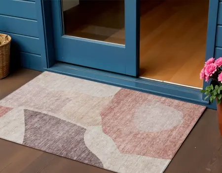 3' X 5' Blush Pink And Mauve Abstract Washable Indoor Outdoor Area Rug