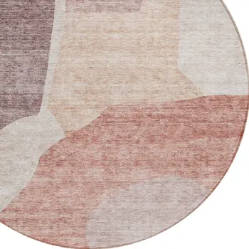 8' Blush Pink And Mauve Round Abstract Washable Indoor Outdoor Area Rug