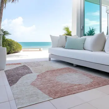 8' X 10' Blush Pink And Mauve Abstract Washable Indoor Outdoor Area Rug