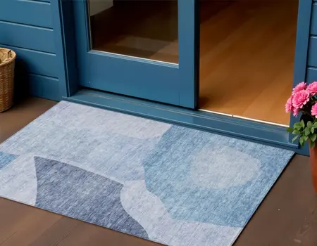 3' X 5' Denim Blue And Navy Blue Abstract Washable Indoor Outdoor Area Rug