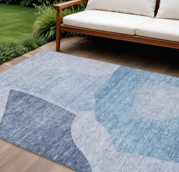 8' X 10' Denim Blue And Navy Blue Abstract Washable Indoor Outdoor Area Rug