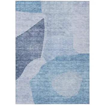 8' X 10' Denim Blue And Navy Blue Abstract Washable Indoor Outdoor Area Rug