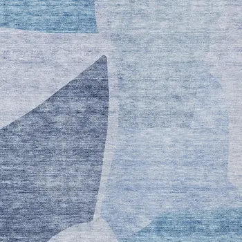 10' X 14' Denim Blue And Navy Blue Abstract Washable Indoor Outdoor Area Rug