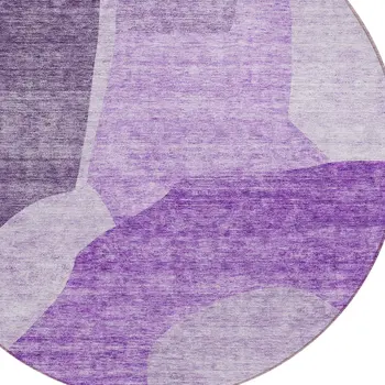 8' Eggplant Purple And Lilac Round Abstract Washable Indoor Outdoor Area Rug
