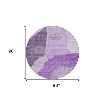 8' Eggplant Purple And Lilac Round Abstract Washable Indoor Outdoor Area Rug