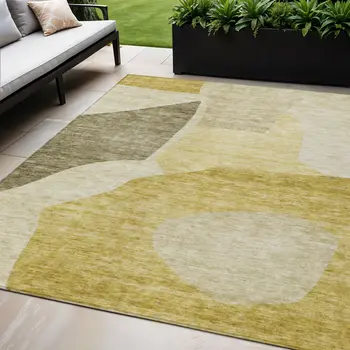 5' X 8' Gold Beige And Wheat Abstract Washable Indoor Outdoor Area Rug