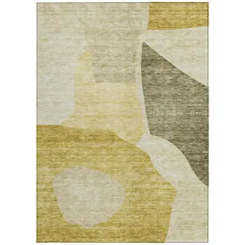 8' X 10' Gold Beige And Wheat Abstract Washable Indoor Outdoor Area Rug