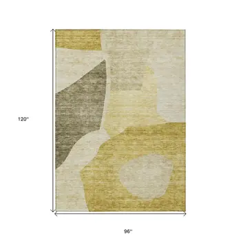 8' X 10' Gold Beige And Wheat Abstract Washable Indoor Outdoor Area Rug