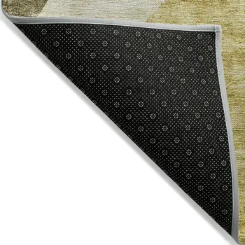 9' X 12' Gold Beige And Wheat Abstract Washable Indoor Outdoor Area Rug