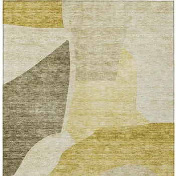 9' X 12' Gold Beige And Wheat Abstract Washable Indoor Outdoor Area Rug