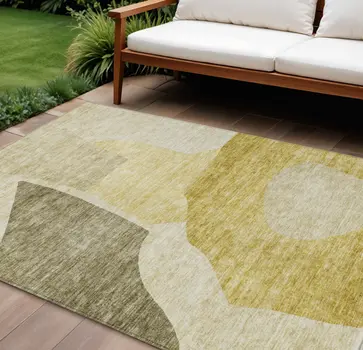 10' X 14' Gold Beige And Wheat Abstract Washable Indoor Outdoor Area Rug