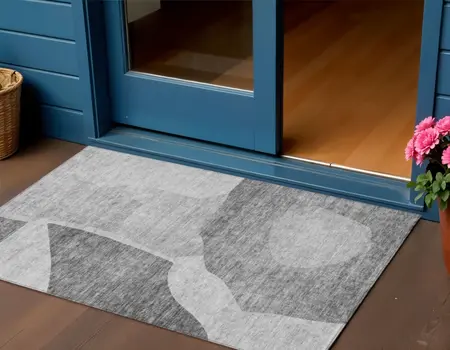 3' X 5' Silver Gray And Graphite Abstract Washable Indoor Outdoor Area Rug