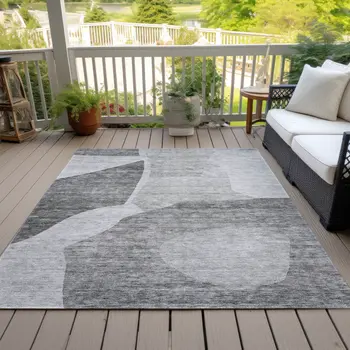 5' X 8' Silver Gray And Graphite Abstract Washable Indoor Outdoor Area Rug