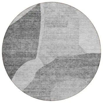 8' Silver Gray And Graphite Round Abstract Washable Indoor Outdoor Area Rug