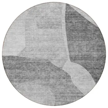 8' Silver Gray And Graphite Round Abstract Washable Indoor Outdoor Area Rug