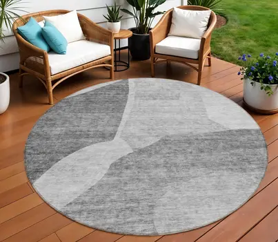 8' Silver Gray And Graphite Round Abstract Washable Indoor Outdoor Area Rug
