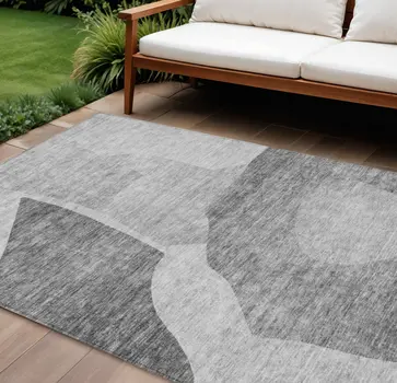 8' X 10' Silver Gray And Graphite Abstract Washable Indoor Outdoor Area Rug