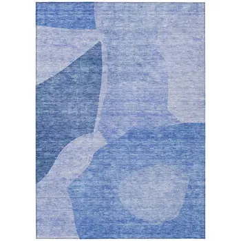 5' X 8' Navy Blue And Denim Blue Abstract Washable Indoor Outdoor Area Rug