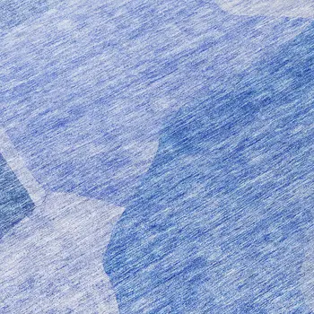 8' Navy Blue And Denim Blue Round Abstract Washable Indoor Outdoor Area Rug