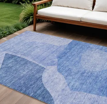 8' X 10' Navy Blue And Denim Blue Abstract Washable Indoor Outdoor Area Rug