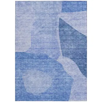9' X 12' Navy Blue And Denim Blue Abstract Washable Indoor Outdoor Area Rug