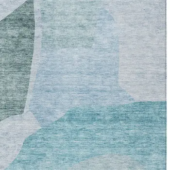 3' X 5' Teal Blue Artichoke Green And Blue Abstract Washable Indoor Outdoor Area Rug