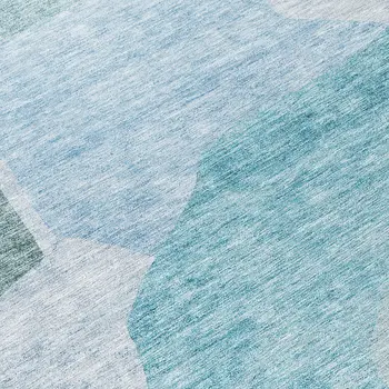 8' Teal Blue Artichoke Green And Blue Round Abstract Washable Indoor Outdoor Area Rug