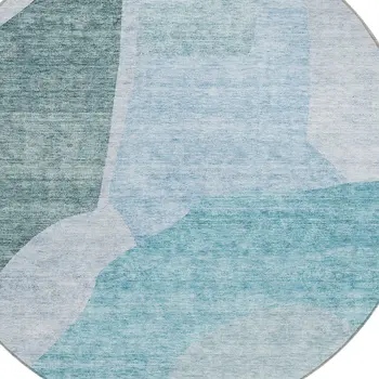 8' Teal Blue Artichoke Green And Blue Round Abstract Washable Indoor Outdoor Area Rug