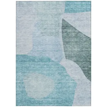 9' X 12' Teal Blue Artichoke Green And Blue Abstract Washable Indoor Outdoor Area Rug