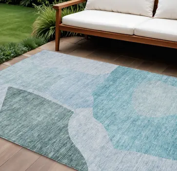 10' X 14' Teal Blue Artichoke Green And Blue Abstract Washable Indoor Outdoor Area Rug