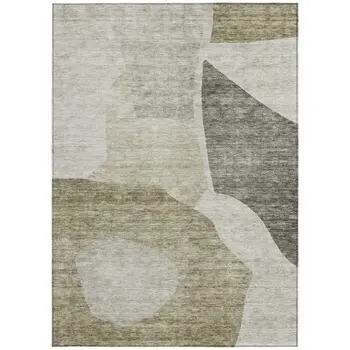 3' X 5' Taupe Brown And Beige Abstract Washable Indoor Outdoor Area Rug