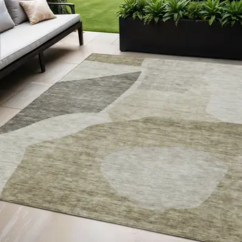 5' X 8' Taupe Brown And Beige Abstract Washable Indoor Outdoor Area Rug