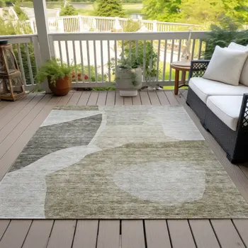 5' X 8' Taupe Brown And Beige Abstract Washable Indoor Outdoor Area Rug