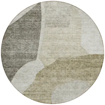 8' Taupe Brown And Beige Round Abstract Washable Indoor Outdoor Area Rug