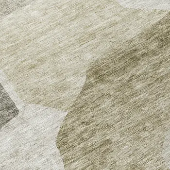 8' Taupe Brown And Beige Round Abstract Washable Indoor Outdoor Area Rug