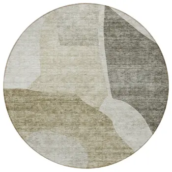 8' Taupe Brown And Beige Round Abstract Washable Indoor Outdoor Area Rug