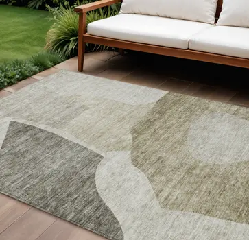 8' X 10' Taupe Brown And Beige Abstract Washable Indoor Outdoor Area Rug