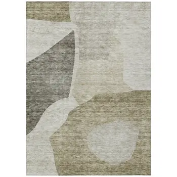 9' X 12' Taupe Brown And Beige Abstract Washable Indoor Outdoor Area Rug
