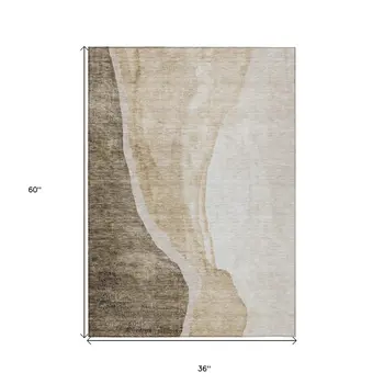 3' X 5' Brown And Taupe Abstract Washable Indoor Outdoor Area Rug
