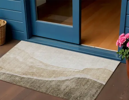 3' X 5' Brown And Taupe Abstract Washable Indoor Outdoor Area Rug