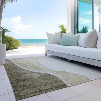 3' X 5' Brown And Taupe Abstract Washable Indoor Outdoor Area Rug