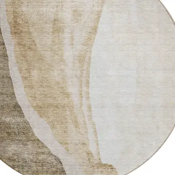8' Brown And Taupe Round Abstract Washable Indoor Outdoor Area Rug