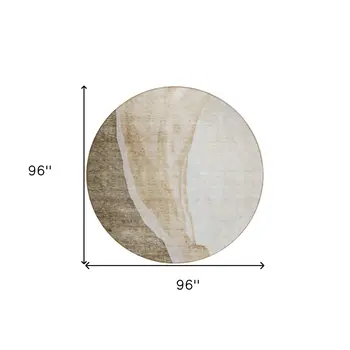 8' Brown And Taupe Round Abstract Washable Indoor Outdoor Area Rug