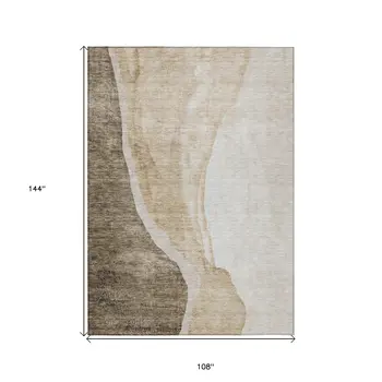 9' X 12' Brown And Taupe Abstract Washable Indoor Outdoor Area Rug